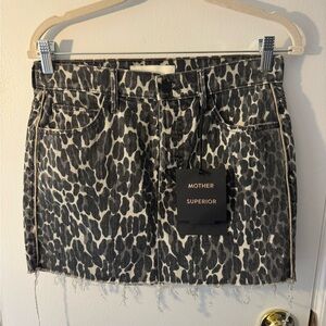 MOTHER Black and White Leopard Print denim Skirt